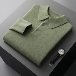 Mvlyflrt 100% reine Merinowolle Herren Polo kragen Pullover Herbst Winter neue Waben nadel Hemd Mode gestrickte Herren jacke