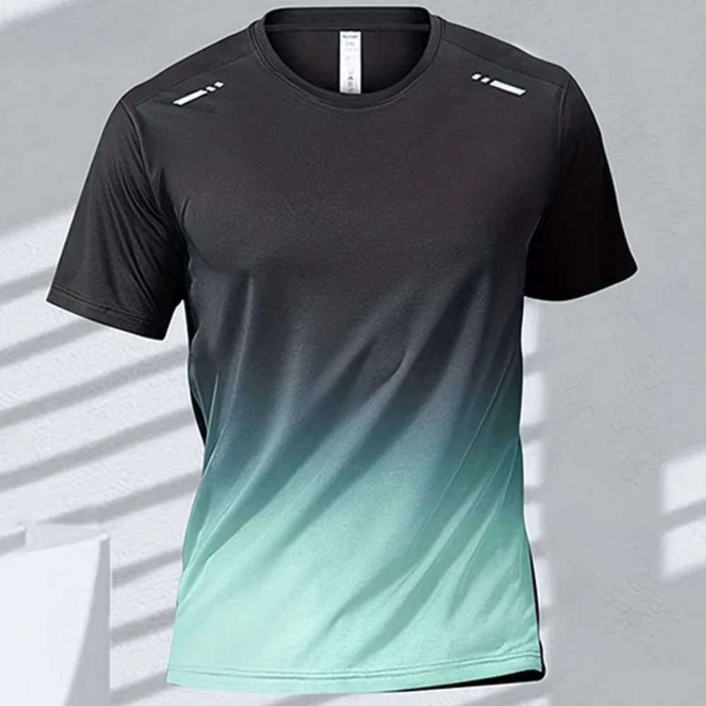 

Summer Men's T-shirt Quick-drying Short Sleeved Tops Tee Casual Gradient Color Fitness Training Running Shirt Tight Rashgard