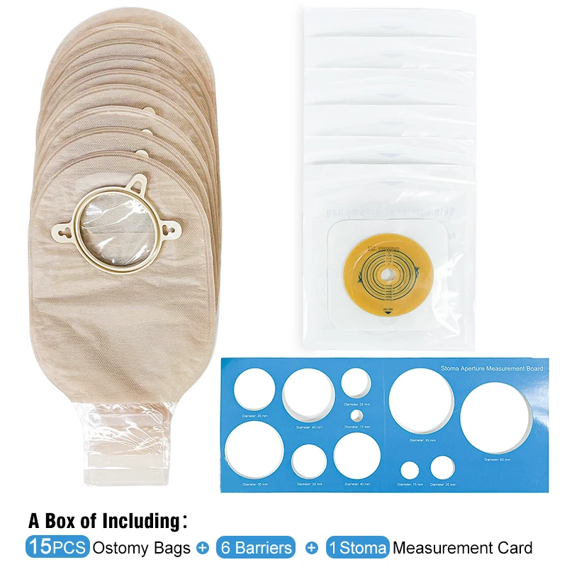 10pcs barriers/15pcs bags+6pcs barriers Two Piece Colostomy Bags with hoop and look for Ostomy Patient Care