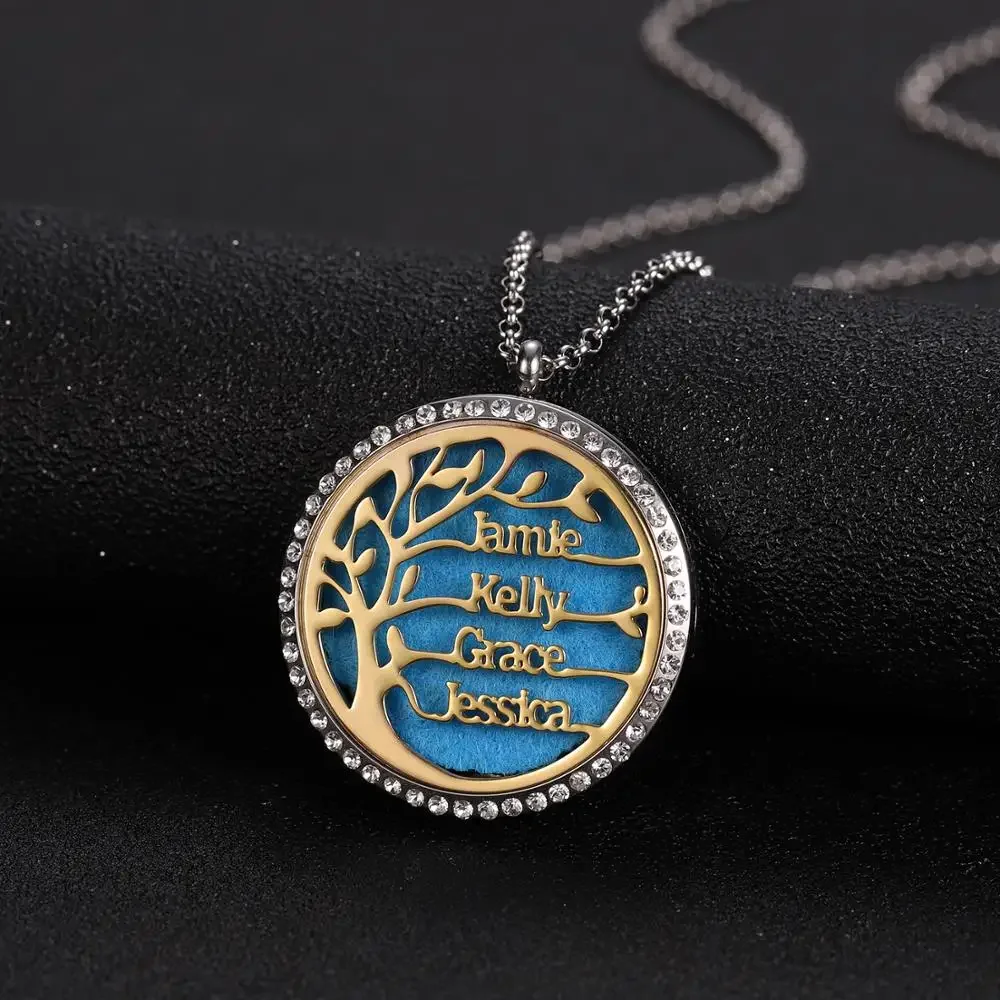 Personalized Genealogy Necklace Perfume Essential Oil Diffuser Stainless Steel Double Cutout Birthday Tree Pendant Family Gift C