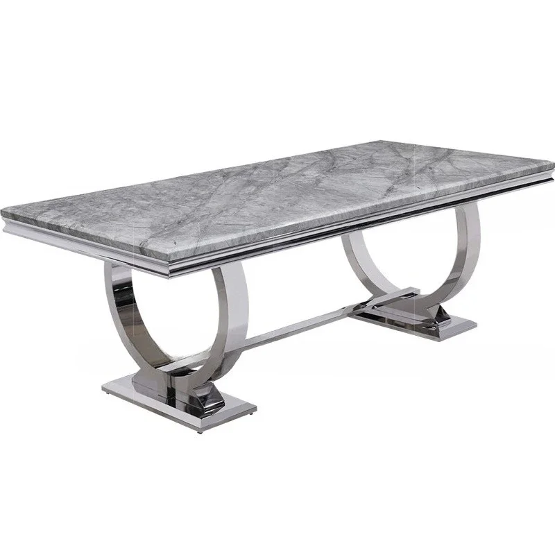 Light luxury marble dining table Home high-end restaurant High-end long table Stainless steel dining table
