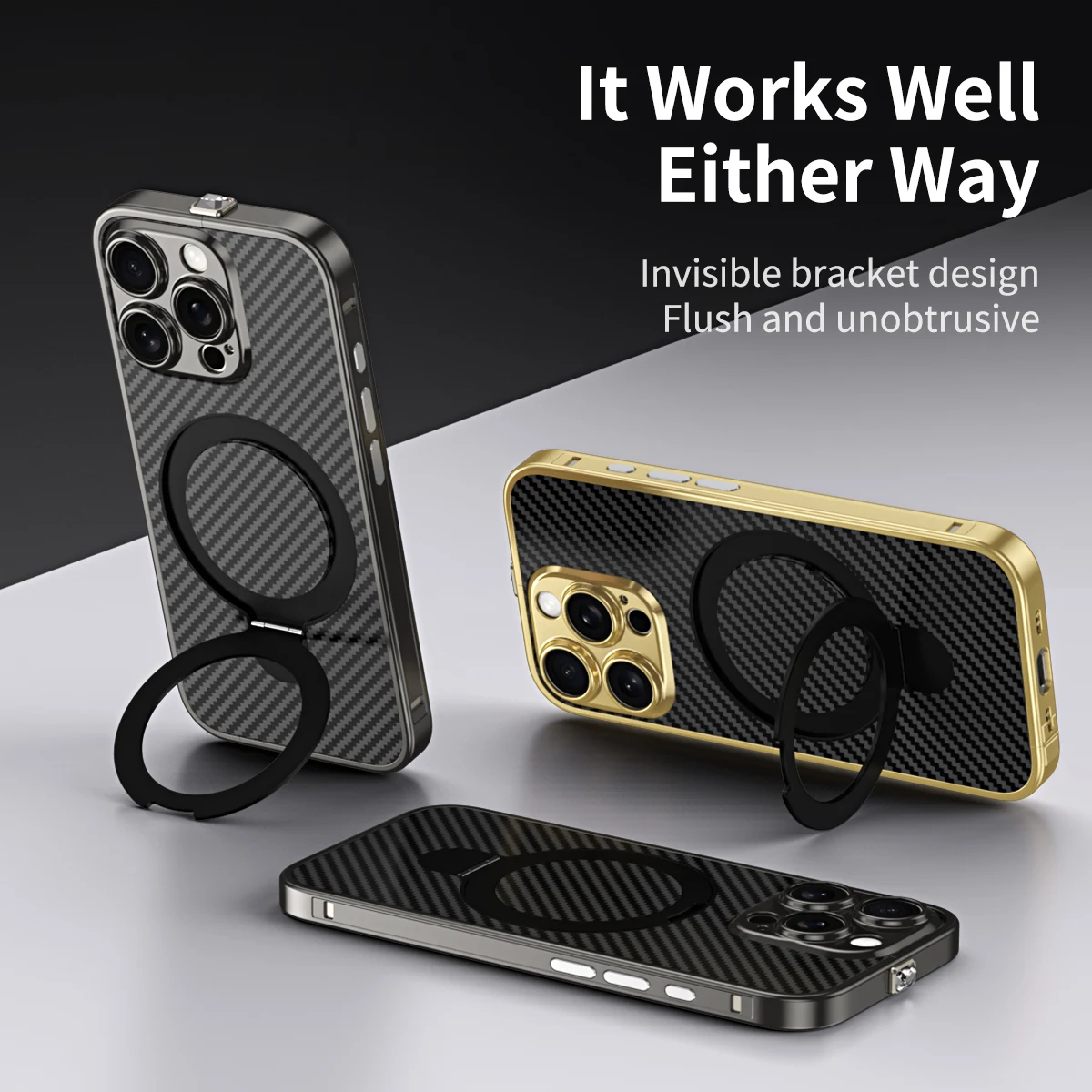 

For iPhone 16promax15promax titanium stainless steel frame true carbon fiber bracket mobile phone protective case