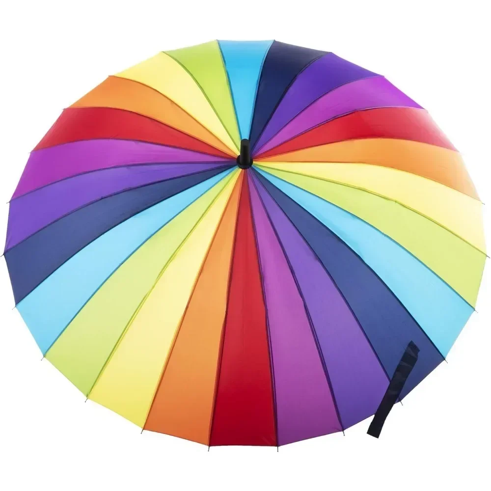 مظلة كبيرة صديقة للبيئة مفتوحة تلقائية مكونة من 24 عصا مضلعة مع مقبض منحني بخطاف J كلاسيكي وطارد للماء