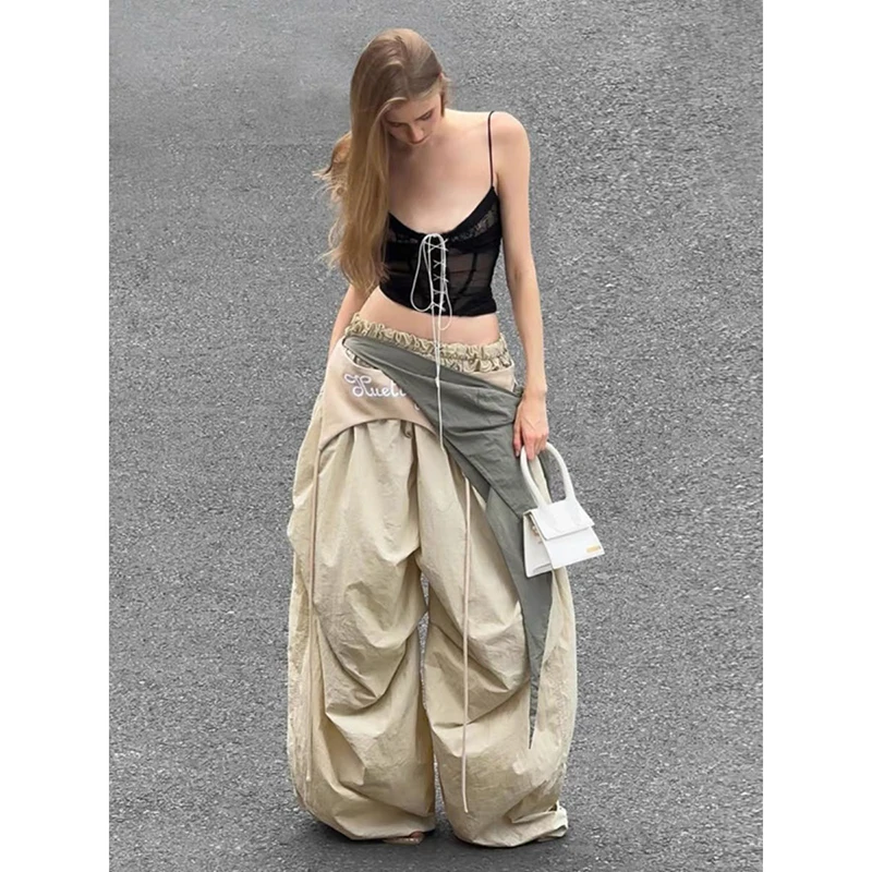 Yibashu mulheres goblin núcleo calças compridas paraquedas harajuku y2k streetwear solto grunge 2000s streetwear hip-pop suor pant