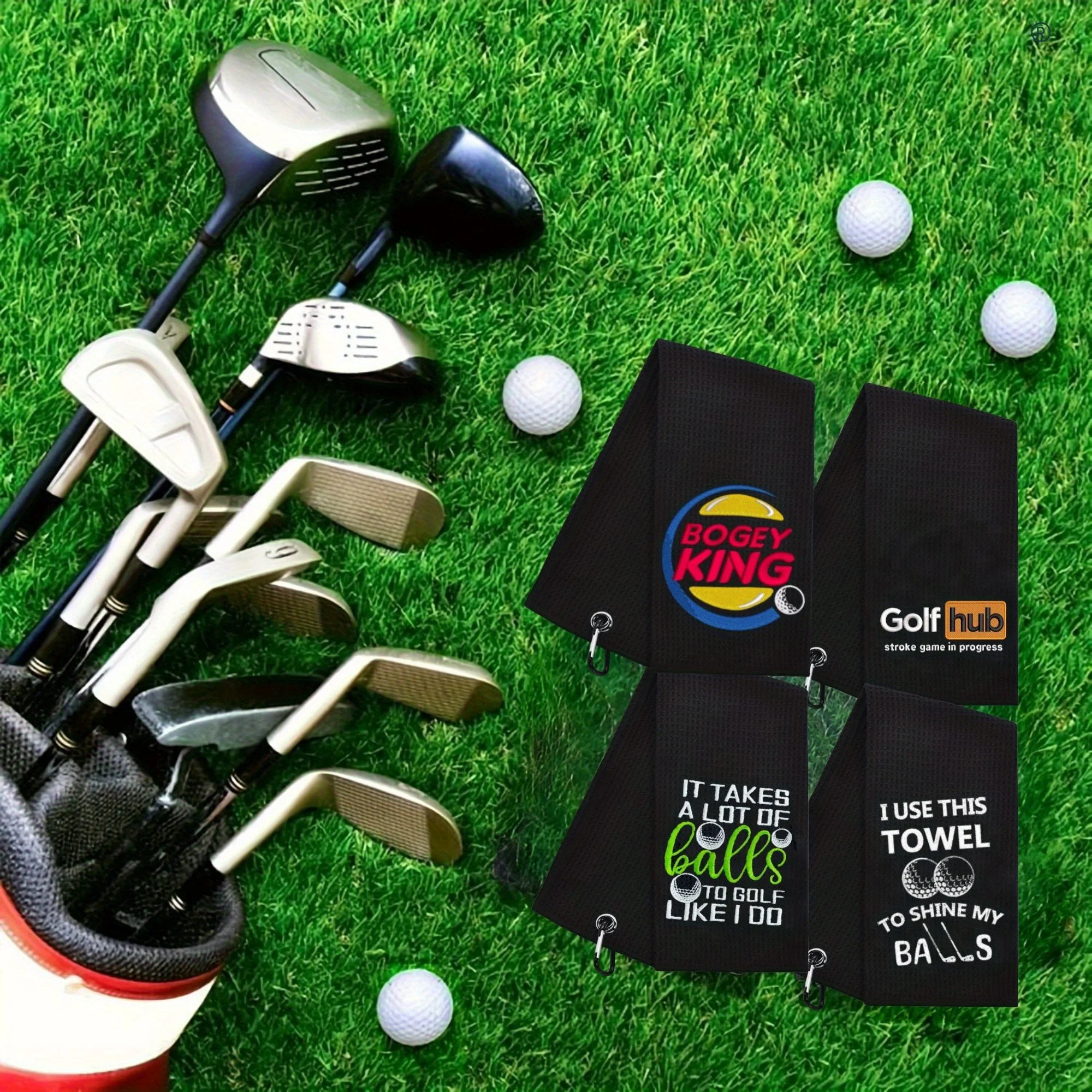 4 قطعة منشفة جولف مضحكة مناشف جولف مطرزة لحقائب الجولف مع مشبك هدايا نادي الجولف للرجال والنساء هدايا عيد الميلاد لكرة الجولف