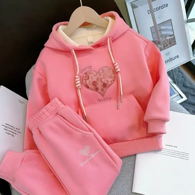 

2024 Spring Girls Clothing Sets Kids Casual Sweatshirt+pant 2pcs Suit Autumn Tracksuit Children's Thicken Printing Sportswear