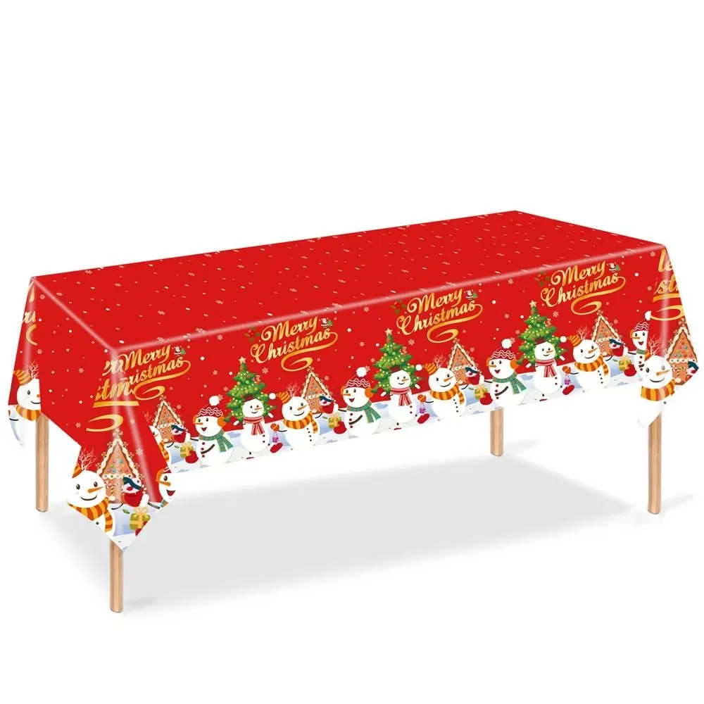 Plastic Christmas Tablecloth Snowman Snowflake Bronzing Disposable Tablecloths Table Decoration Disposable Table Cover Christmas