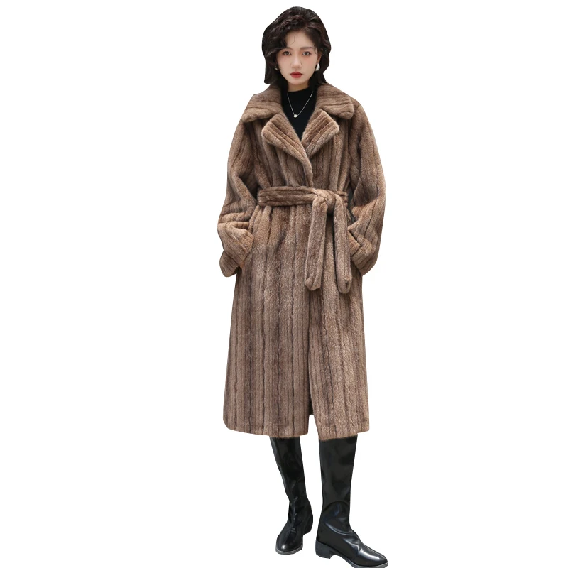Manteau Long en fausse fourrure de luxe haut de gamme, vêtements chauds d'hiver pour femmes, veste en fourrure à manches longues, manteau Long Chic en Faux vison