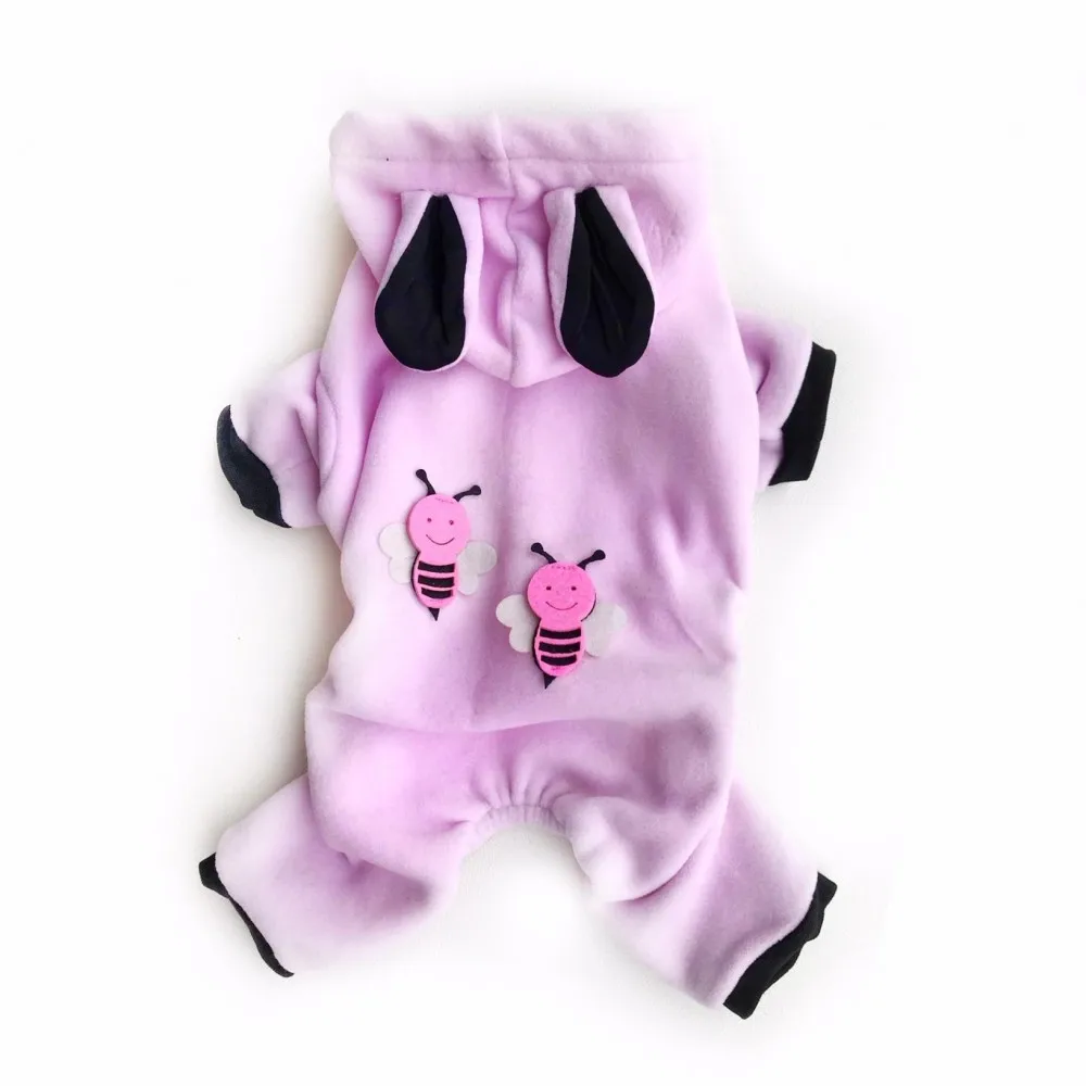 Pet Cat Clothes Pink Bee Cat Jumpsuit Puppy Dog Cat Funny Costume Winter Warm Plush Cat Jacket Fleece Sweater Cat Clothing