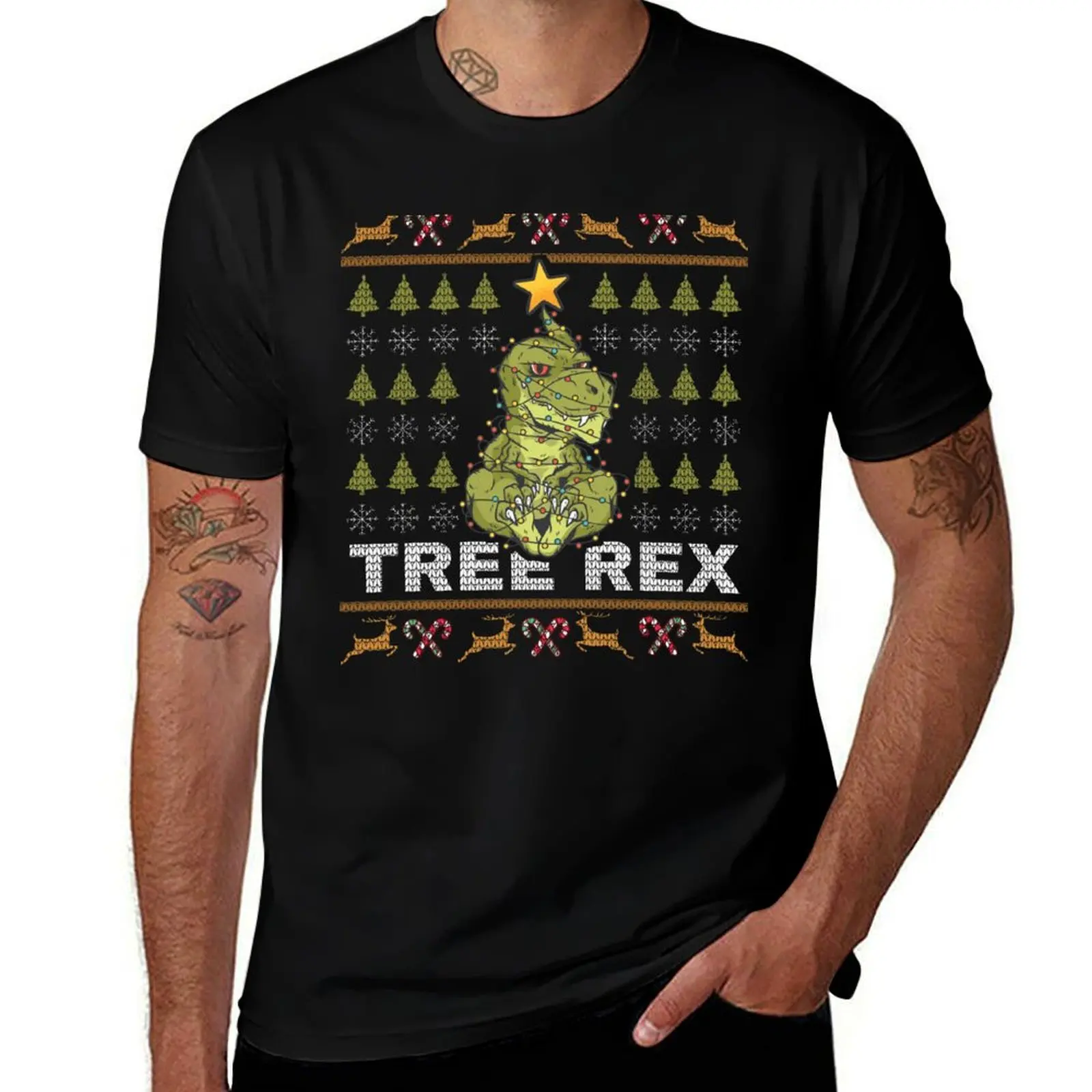 Tree Rex I Ugly Christmas Sweater T-Shirt Large Size Short Sleeve T-Shirt