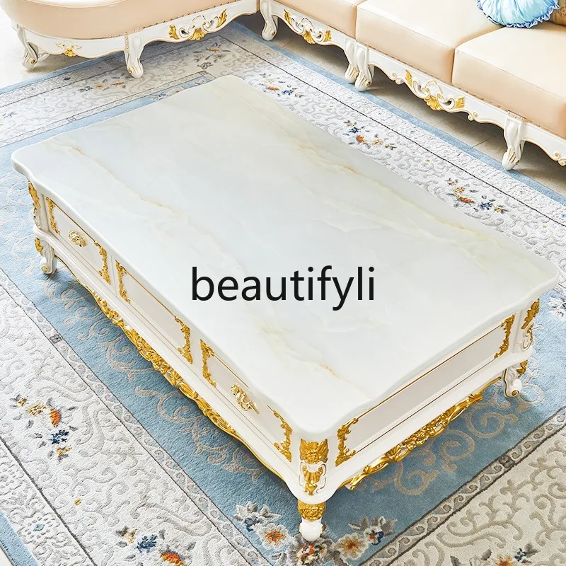 ชุดโต๊ะกาแฟและตู้วางทีวีไม้เนื้อแข็งหินอ่อนยุโรป สไตล์โมเดิร์นเรียบง่าย สำหรับห้องนั่งเล่น รูปทรงสี่เหลี่ยมผืนผ้า