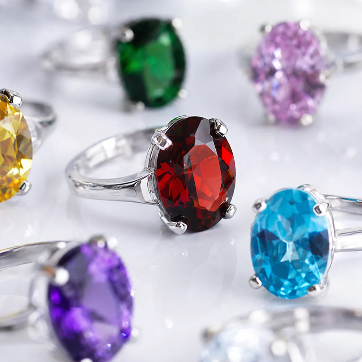 50Pcs Classic Rhinestone Zirconia Finger Rings Set for Women Bulk Jewelry Wholesale Lot Fashion Accessory PF034