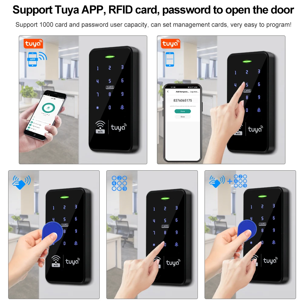 Wifi Tuya Smart Access Controller Rfid Toetsenbord Ip68 Waterdicht Touch Toetsenbord 13.56Mhz Wachtwoord Lock App Afstandsbediening Systeem