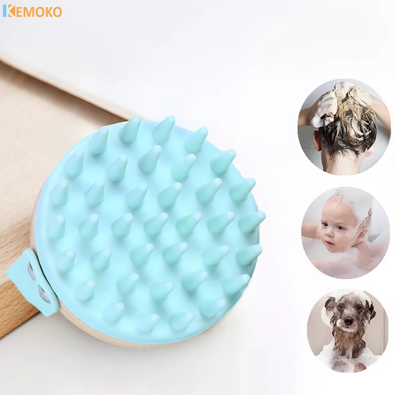 

Silicone Massage Scalp Comb Shampoo Brush Wood Hair Brush Bath Cleaner Soft Hand-held Protable Cleaning Scrub Bamboo Bath Brush