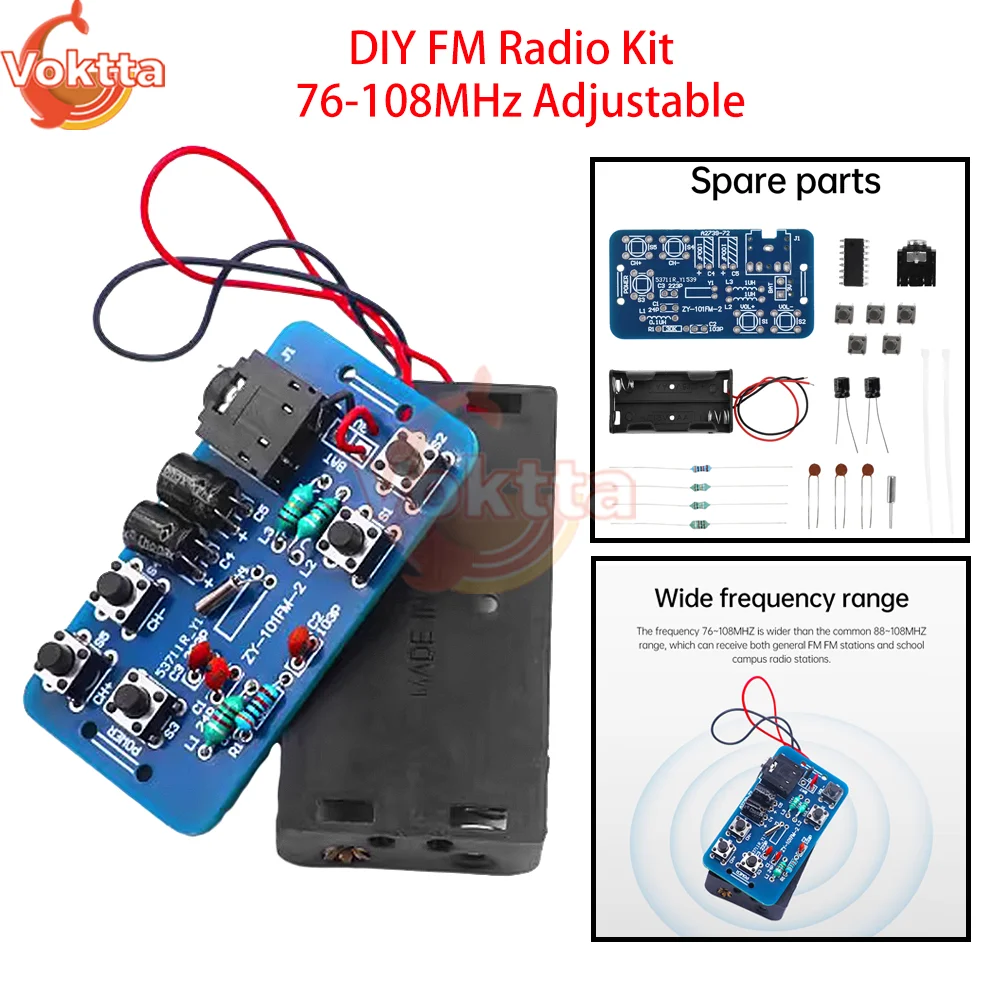 DIY FM Radio Kit Wireless Transmitter and Receiver Module 76-108MHz Adjustable Frequency DIY PCB Circuit Board Welding Kits