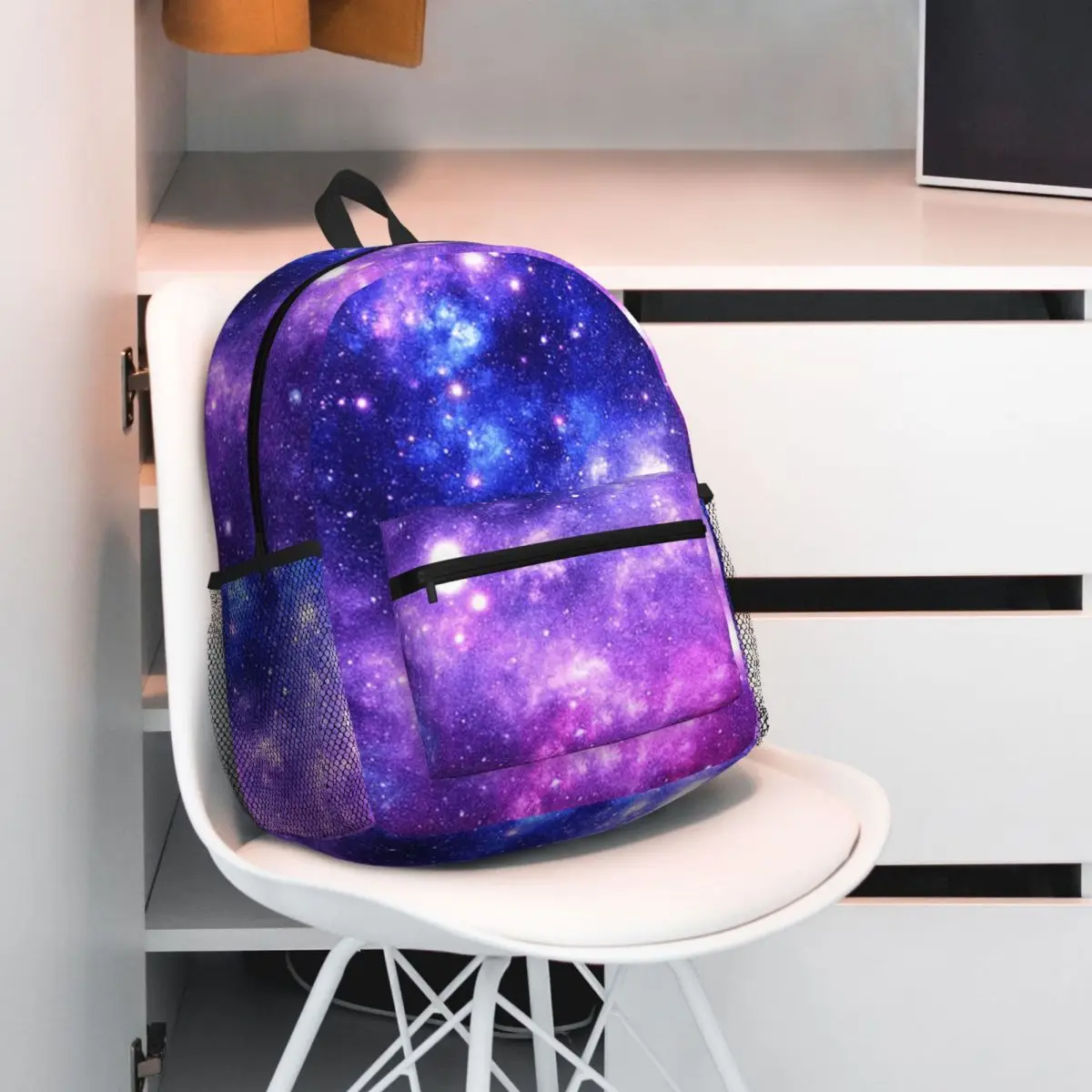 Purple Blue Galaxy Nebula Backpack Daypack Large Capacity Kids BookBag School Bag Shoulder Bags for Men Women