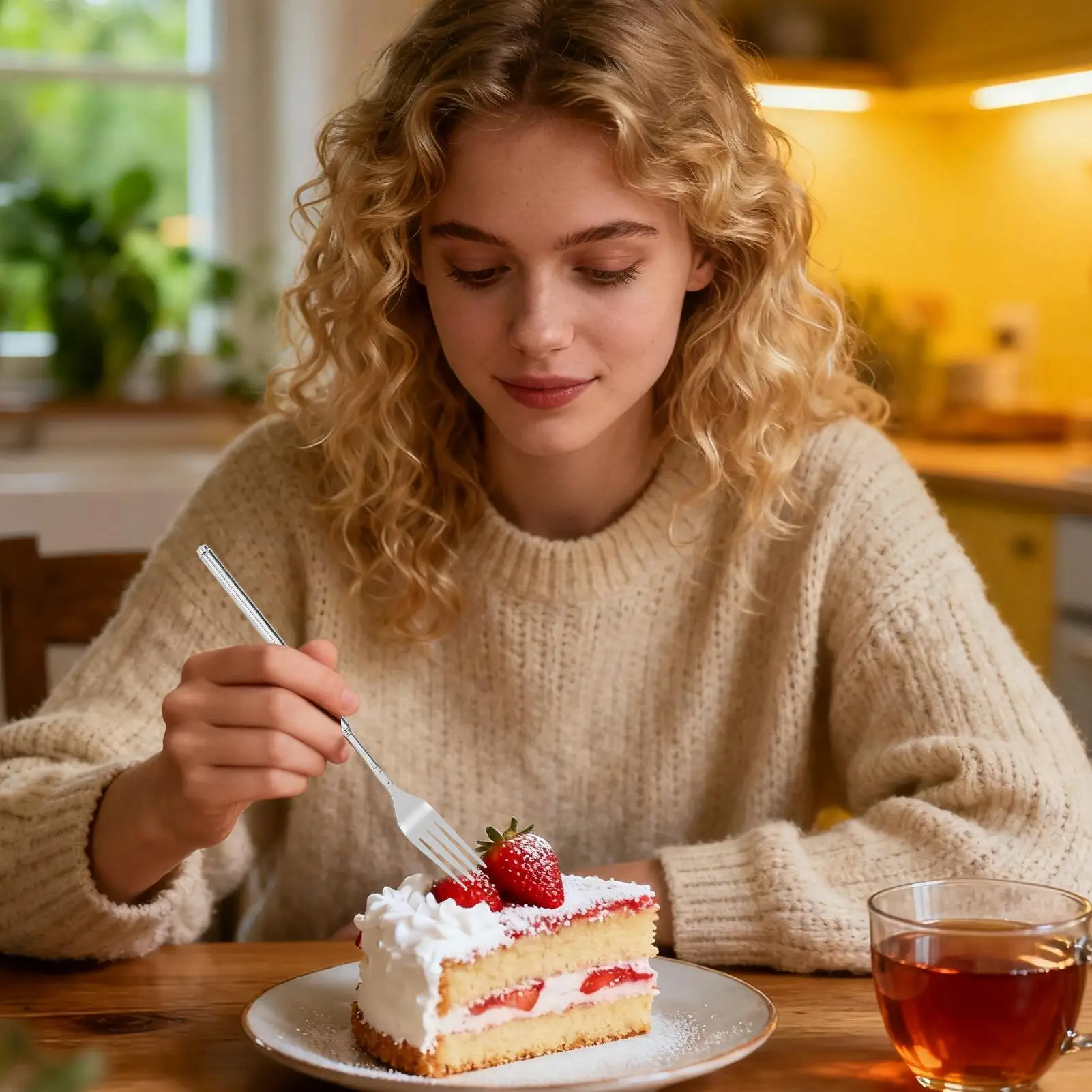 شوكة تصغير بمقبض طويل من الفولاذ المقاوم للصدأ، أدوات طبخ للتخييم والمطبخ والشواء والنزهة والخبز والسفر #3