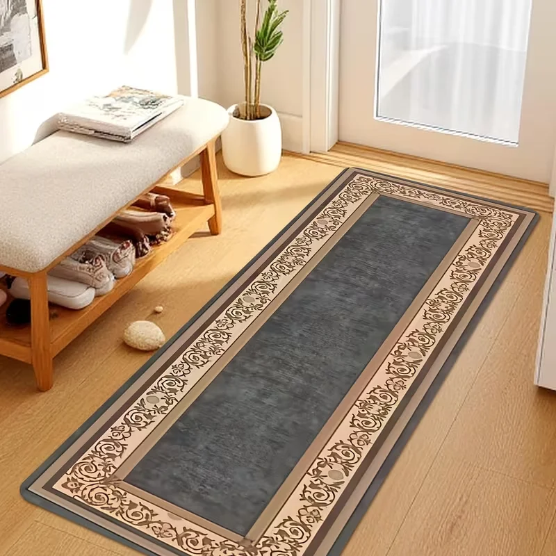 Vintage Ornate Border Runner Rug Retro European Scroll Floral Frame Non-Slip Carpet Luxury Classic Home Decor Mat for Hallway