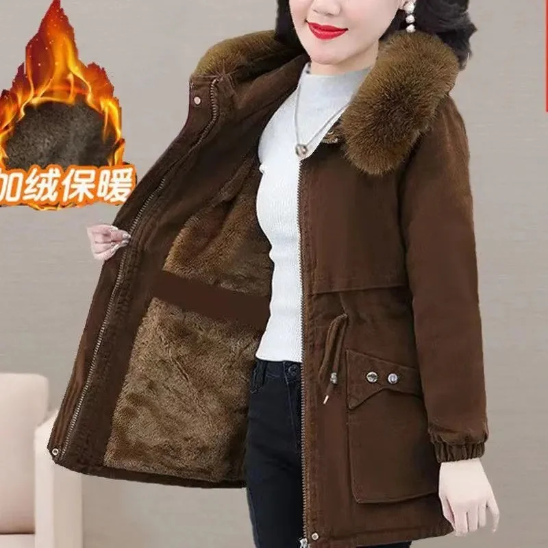 

Autumn Winter Female Cotton Padded Coat 2024 New Ladies Medium Long Styles Lamb Wool Outwear Women Large Size 6XL Parka Jacket