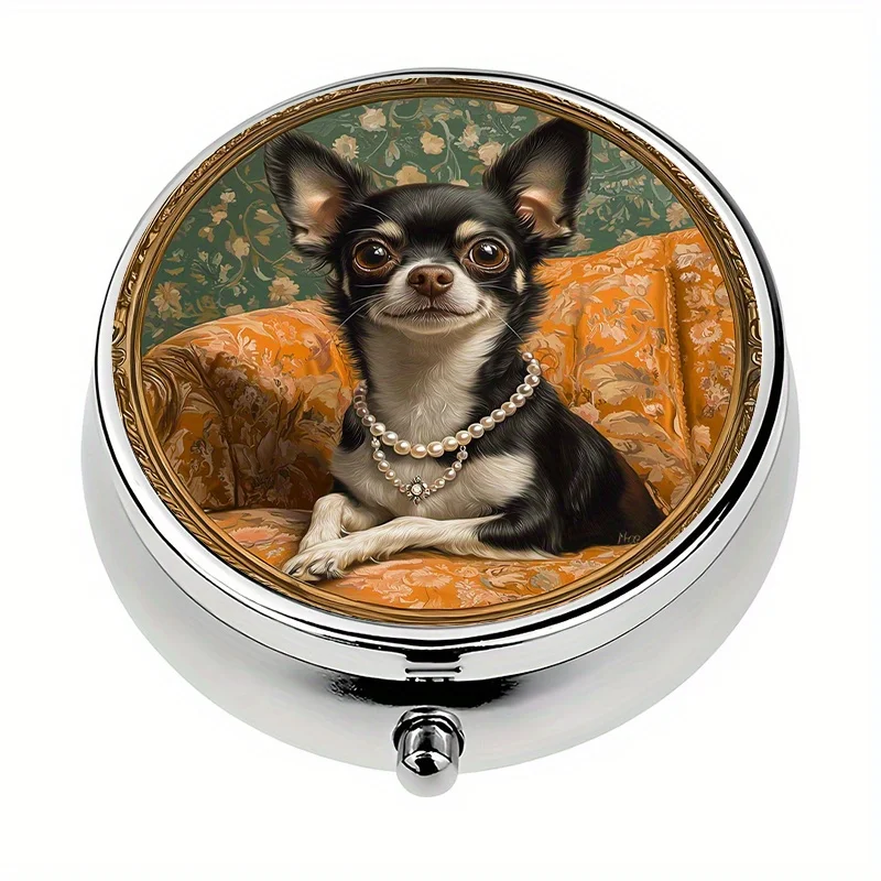 1-piece pill box, elegant plush dog head pill box with 3 compartments, medication pill storage box, pill organizer box, portable decorative pill box