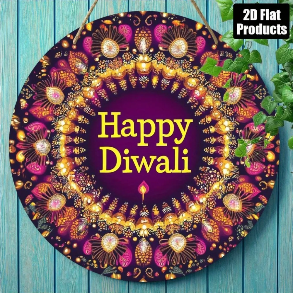 CIFBUY Retro Happy Diwali Festival Aluminum Wall Art Waterproof Wearproof Home Bar Cafe Office Yard Room Decor Gift