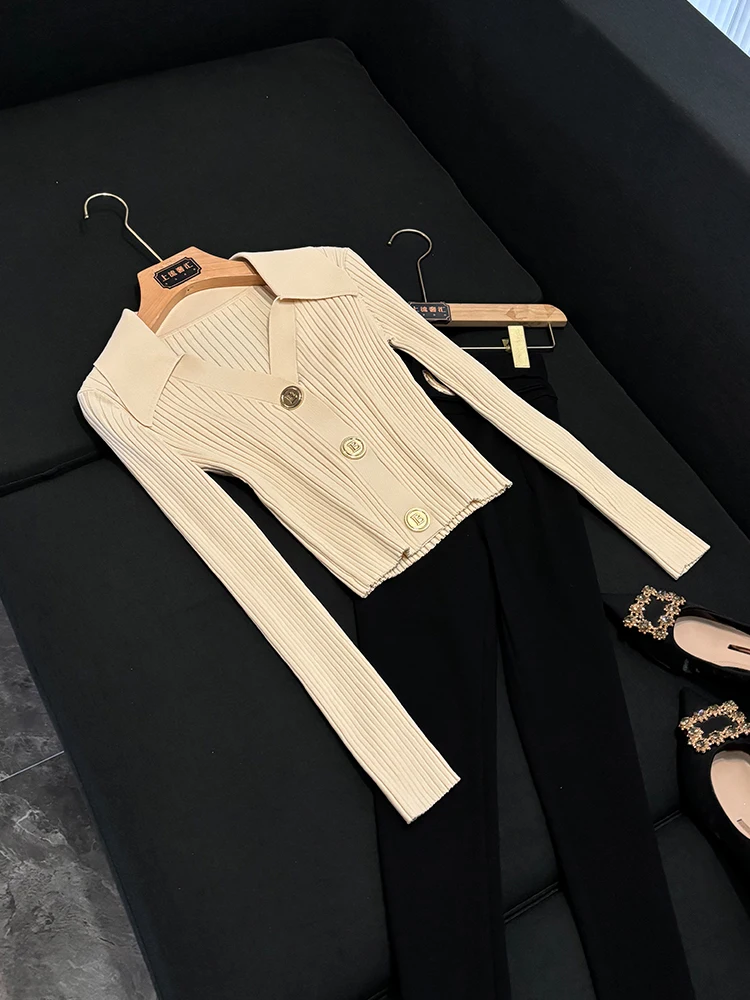 

ort Knitted Sweater 2024 High-End Design Slimming Ele Lady Sle Long Sve Women's Top D374 Winter Faion