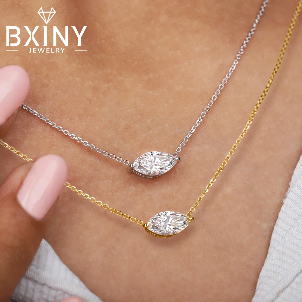 

BXINY 1/2/3CT ожерелье из муассанита огранки маркизы, 100% серебро S925, подвеска с бриллиантом Восточного Запада и пасьянса для женщин, ювелирные изделия, подарки