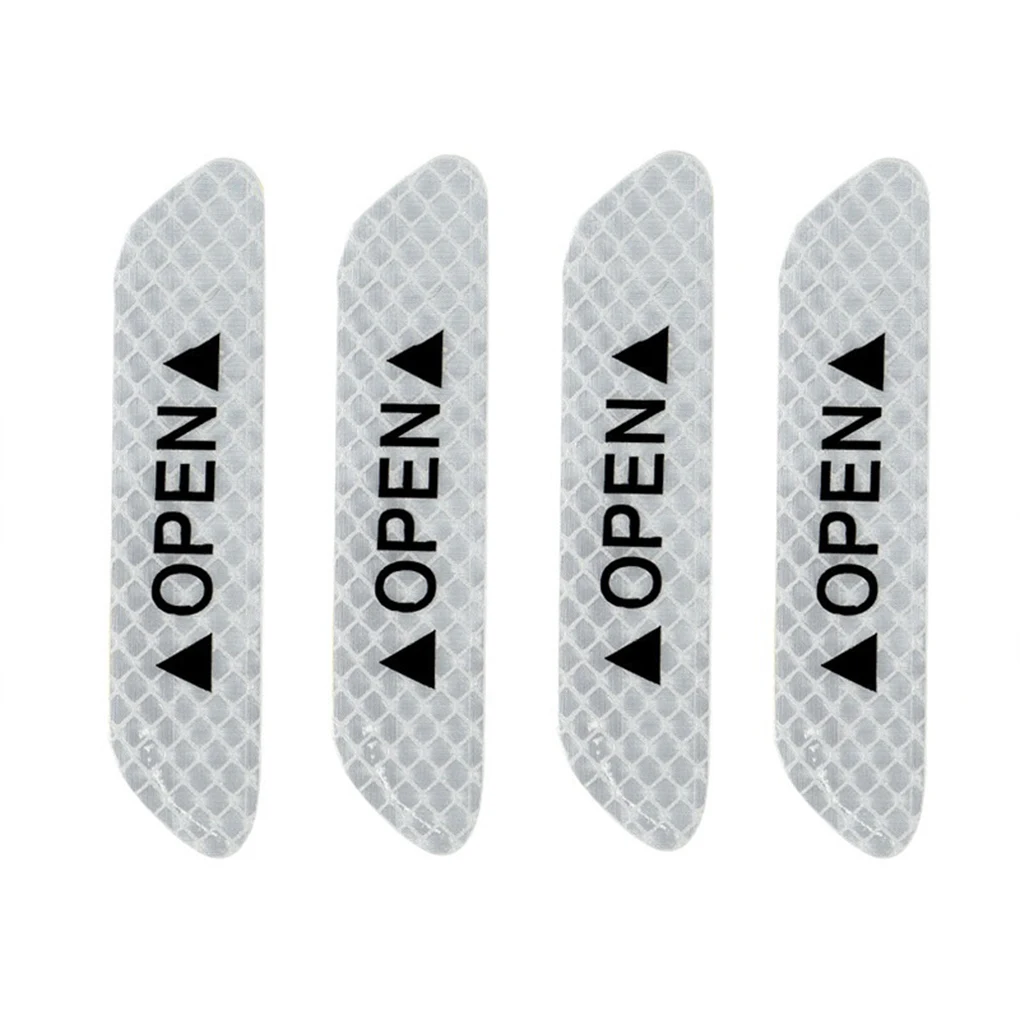 4pcs Car Door Safety Reflective Tape Open Sign Stickers Alert Decals Night Self Adhesive Warning Mark