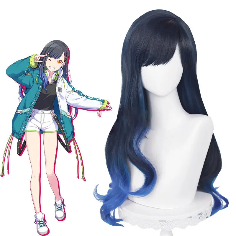 Project Sekai: Colorful Stage feat. Shiraishi An Black Mixed Blue Cosplay Wig