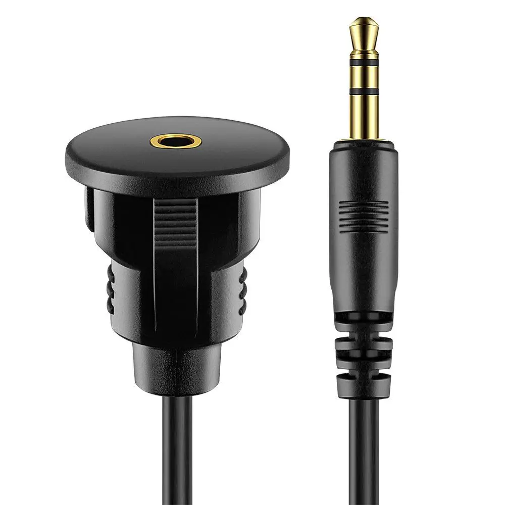 Stereo 3.5mm TRS Jack AUX Audio Cable 3.5 Male-Female Extension Dashboard Panel Flush Mount Cord for Car Truck Boat Motorcycle