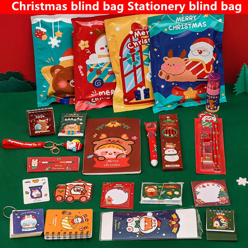 Christmas Stationery Blind Box Gift Pack Ballpoint pen notebook sticker Children Stationery Set Reward Lucky Bag Blind Bag Gift