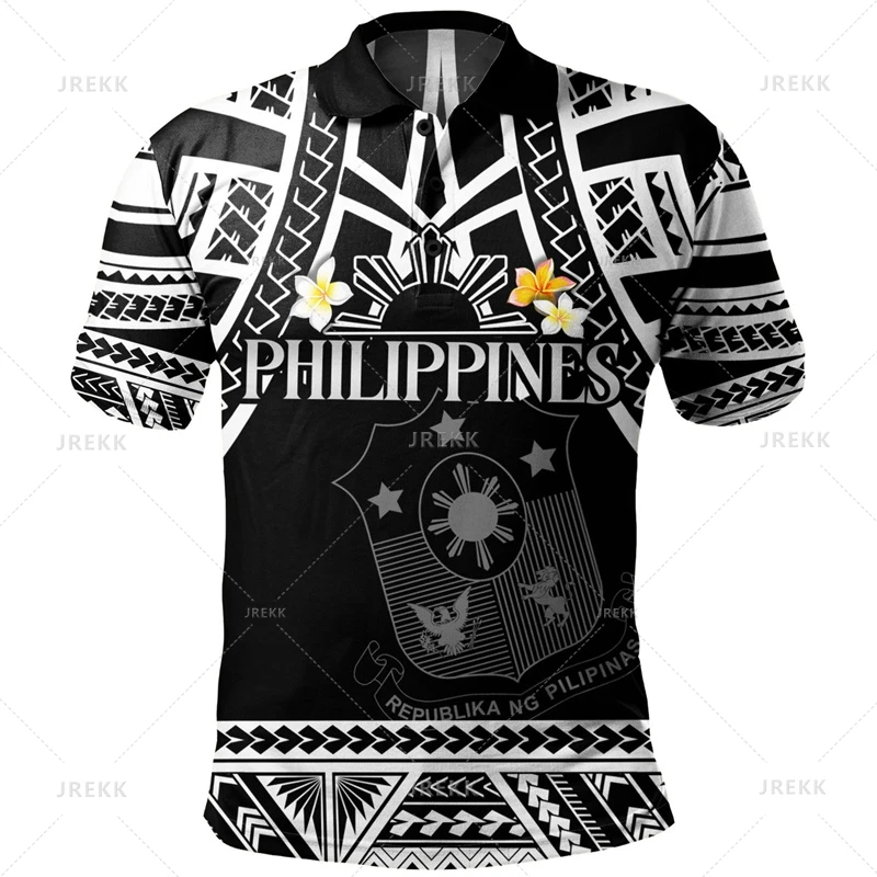 Harajuku 3D-Druck Philippinen ethnische polynesische Muster Polos hirt Filipino Wappen Grafik Polo T-Shirt für Männer Kleidung