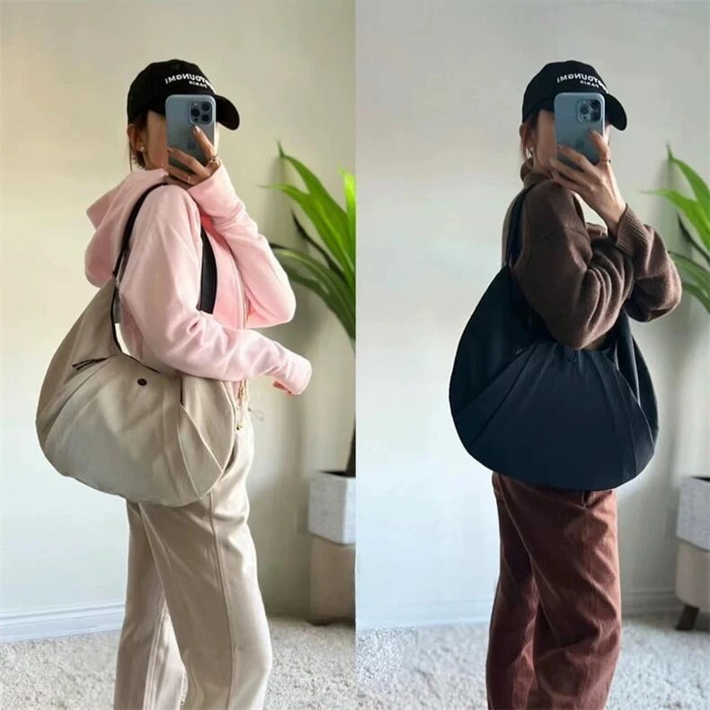 Lemon Waterproof Yoga Ladies Pleated Single Shoulder Sport Bag Handheld Travel Bag for Mobile Phone Keys Change Casual Commuting