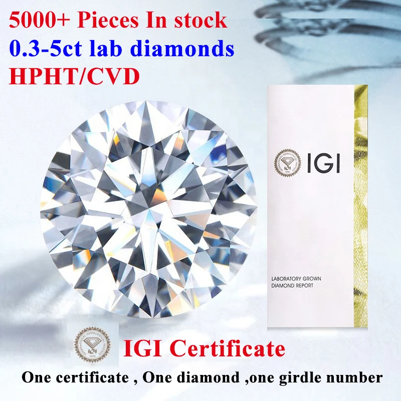 DEF Color Lab Grown Diamonds With IGI Certificates CVD HPHT Gemstone 0.3ct 0.5ct 1ct 1.5ct 2ct 5ct VS VVS IF Clarity Wholesale