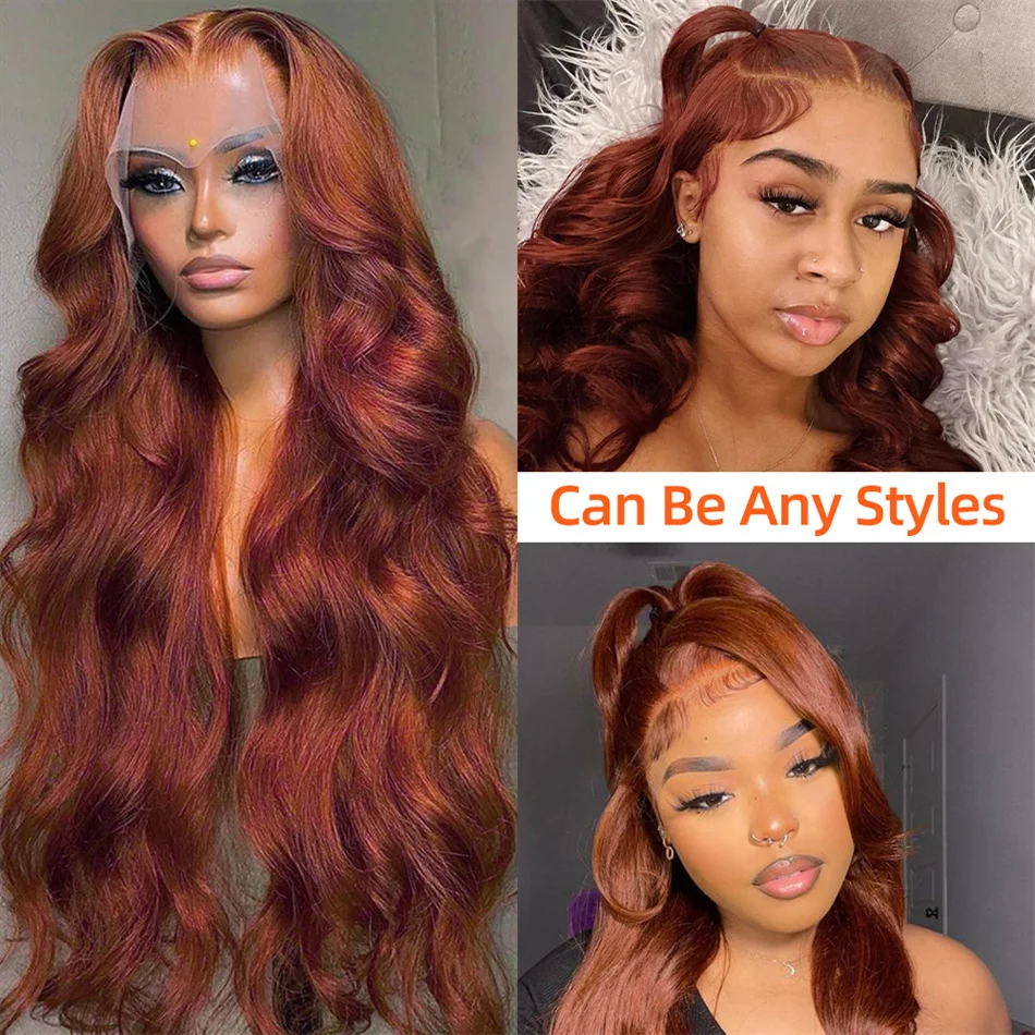 180% Reddish Brown Body Wave 13x4 HD Lace Front Wig 20 30 Inch Water Wave 13x4 Lace Frontal Human Hair Wigs For Women PrePlucked