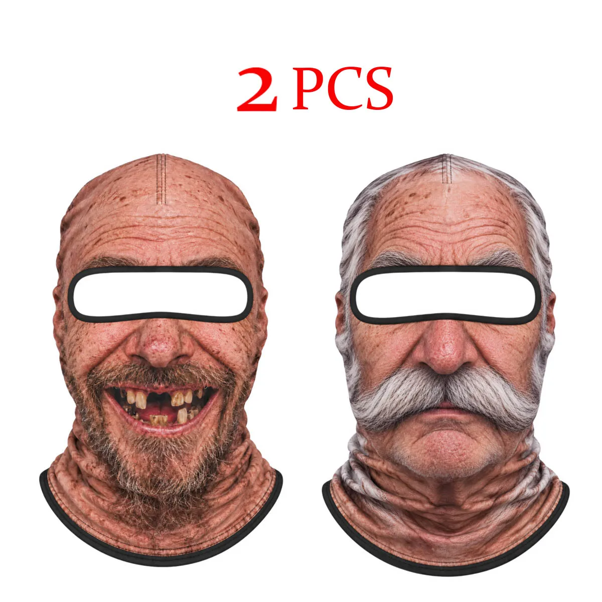 3D Printed Face Old Man Balaclava Full Coverage Breathable Eye Hole Winter Mask Cover Stretch White Mustache Novelty Headwear