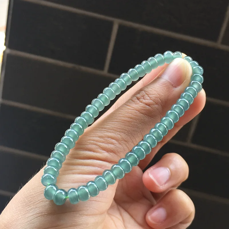 Gao Bing Plastic Natural Myanmar Jadeite Ice-like Old Blue Water Abacus Beads 5.6mm Women's Bangle Bracelet