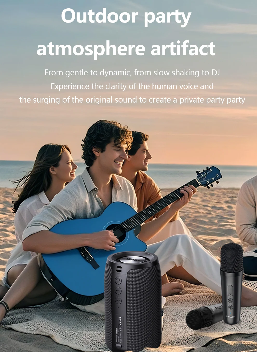 ZEALOT-S32 Tragbarer Bluetooth-Lautsprecher, Kabelloser Lautsprecher mit 2 Mikrofonen, für Strandpartys und Geburtstagsfeiern, Wasserdichter Lautsprecher – Detail 1