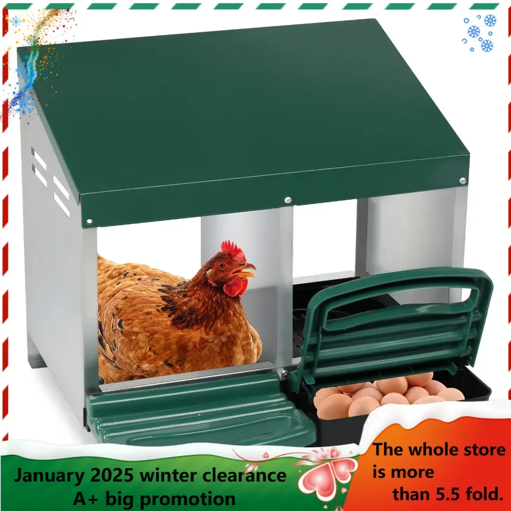 2 Compartment Roll Out Chicken Nesting Box with Plastic Basket, Egg Nest Box Chicken Laying Boxs Hens Chicken Coop Box Green