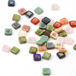 5pcs 10mm Tassel vintage fireworks square glass bead spaced bead for DIY Necklace Bracelet Accessory Material Art Craft Supplies