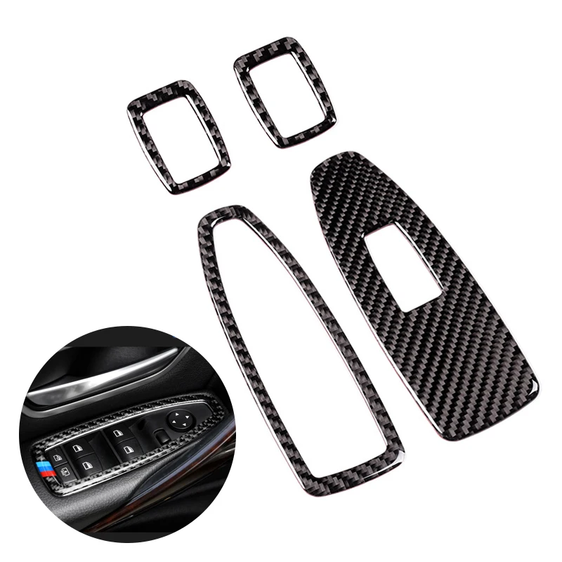 Real Carbon Fiber Car Interior Window Lift Switch Button Cover Trim For BMW 3 4 Series F30 F32 2013 2014 2015 2016 2017 2018