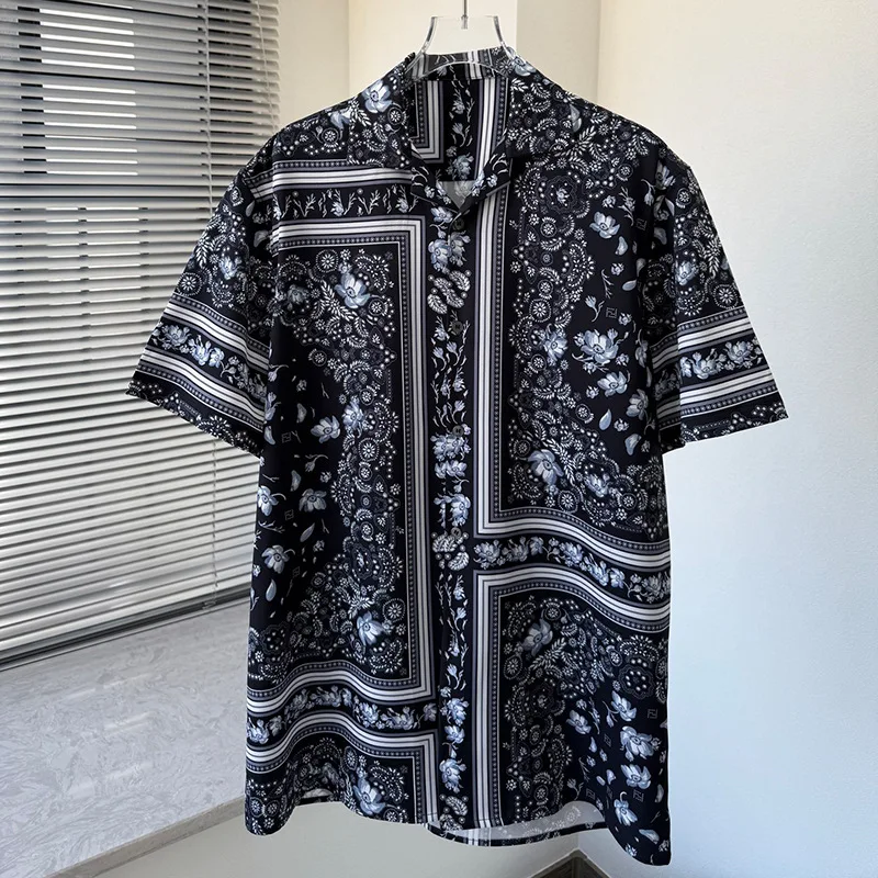 Trend Vintage Printed Short Sleeved Shirt Men's Shirt Floral Casual Social Men's Shirt Loose Banquet Party Streetwear Blouse