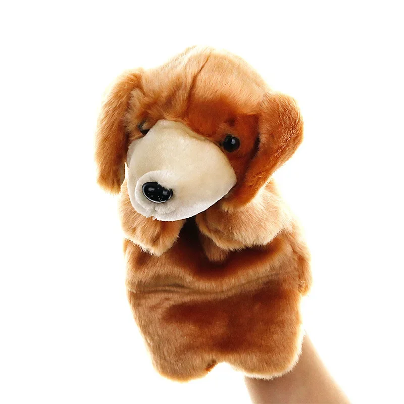 Pelúcia bonito golden retriever cão mão fantoche brinquedo pai-filho boneca adereços de contar histórias das crianças