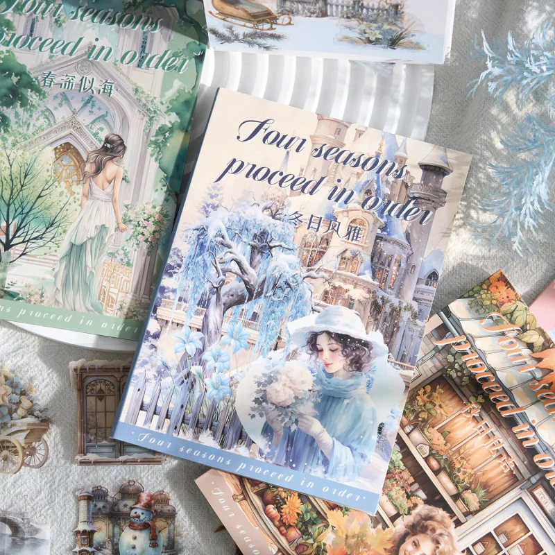 20-Piece Vintage Female Four Seasons Themed Sticker Book, Nostalgic Spring/Summer/Autumn/Winter Prints