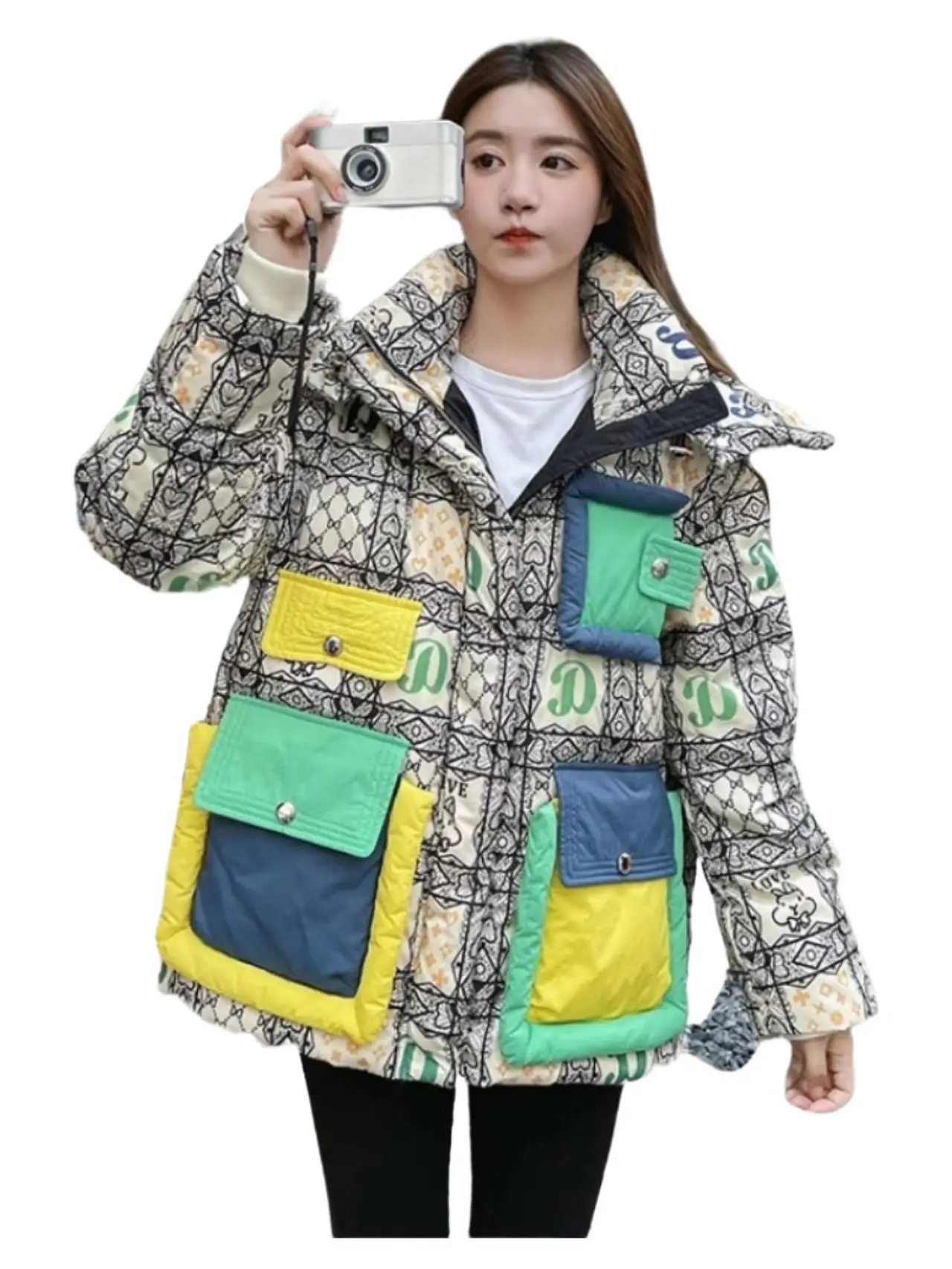 Colorful Cartoon Down Jacket, Fashionable and Popular Small and Short Style Thickened White Duck Down Jacket, Women\'s Winter New