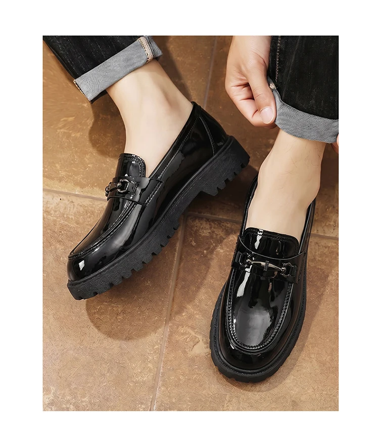 Herren-Loafer mit dicker Sohle, Metallschnalle, Slip-On-Lederschuhe, rutschfeste Plateau-Freizeitschuhe für Büro, Alltag und Party – Detail 10
