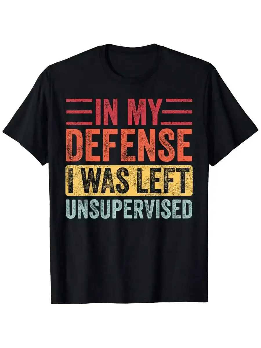 Fun 'I'm Defending Because No One Takes Care Of Me' Retro T-Shirt - Eye-Catching Humorous Graphic T-Shirt, Multi-Color Text, Lig