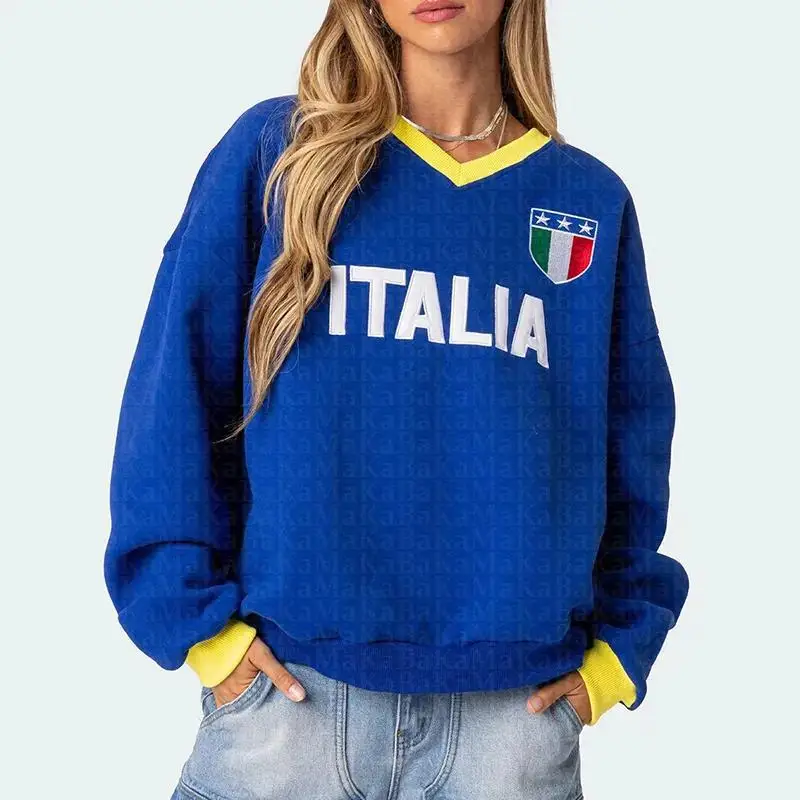 

Новая осенняя женская толстовка с V-образным вырезом и буквенным принтом, удлиненная, в уличном стиле, с длинными рукавами, средней длины, удобная, повседневная, модная