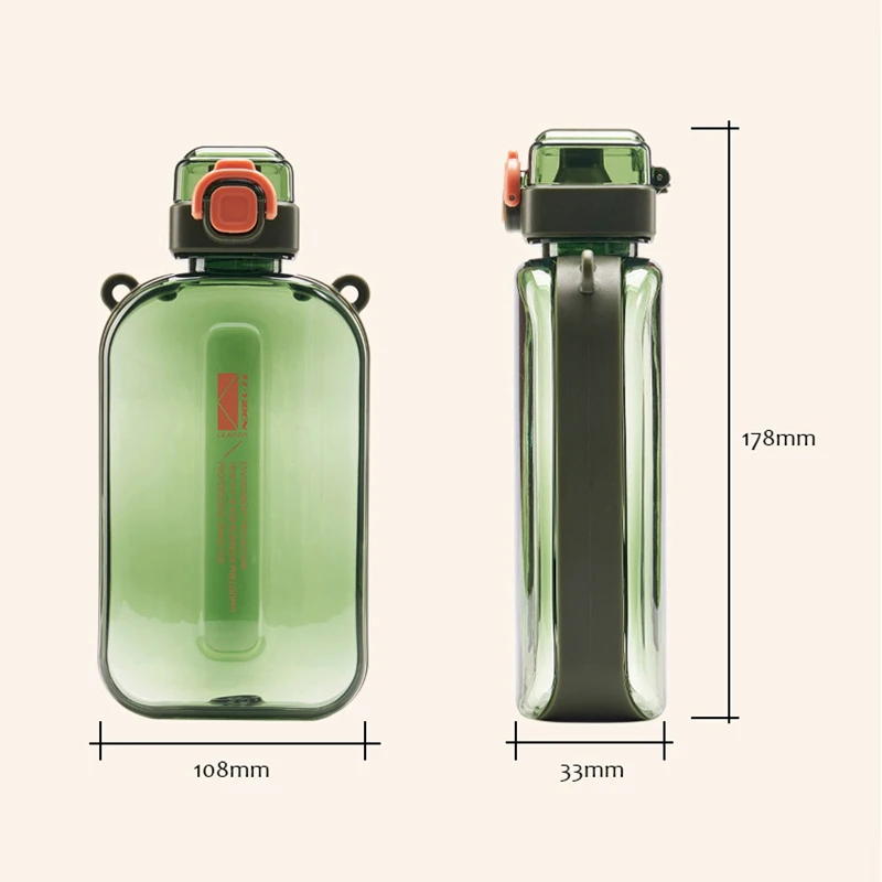 750ml Flat Square Sports Water Bottle Transparent Travel Cup Kettle Portable Drinking Bottle With Adjustable Strap For Outdoor