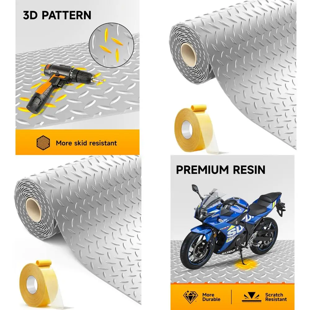 

Thick 2.8mm PVC Garage Floor Mat, 8x20ft - Heavy Duty Diamond Plate for Cars, SUVs, and Workshops